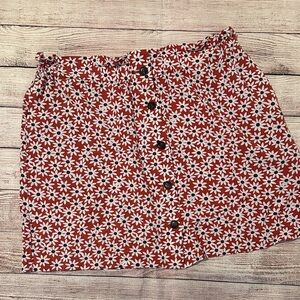 Madewell Red and White Floral Paperbag Button-Front Mini Skirt Size Large